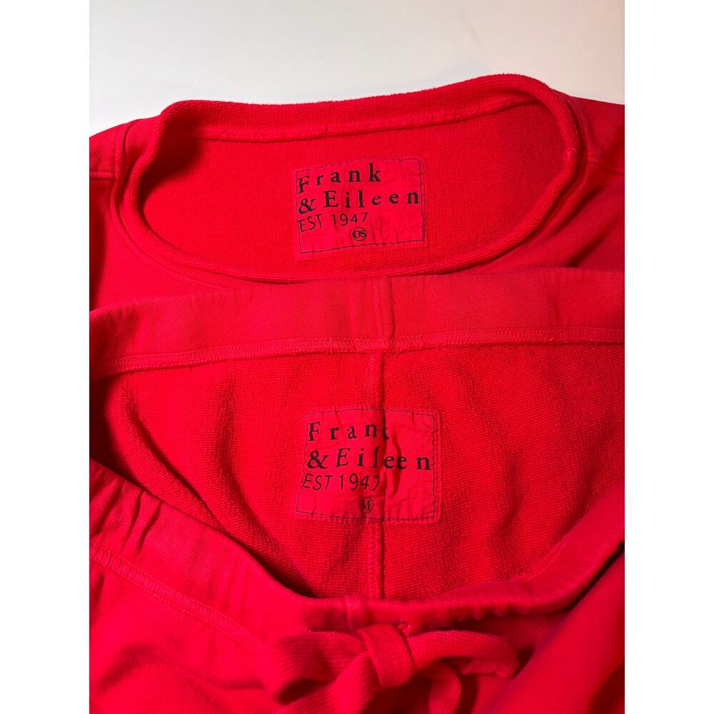 Frank & Eileen Cherry Red Sweat Set M OS Cropped Top Pants Raw Hem Oversized - Picture 9 of 12